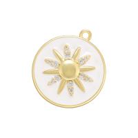 Cubic Zirconia Micro Pave Brass Pendant, Flat Round, gold color plated, micro pave cubic zirconia & enamel 