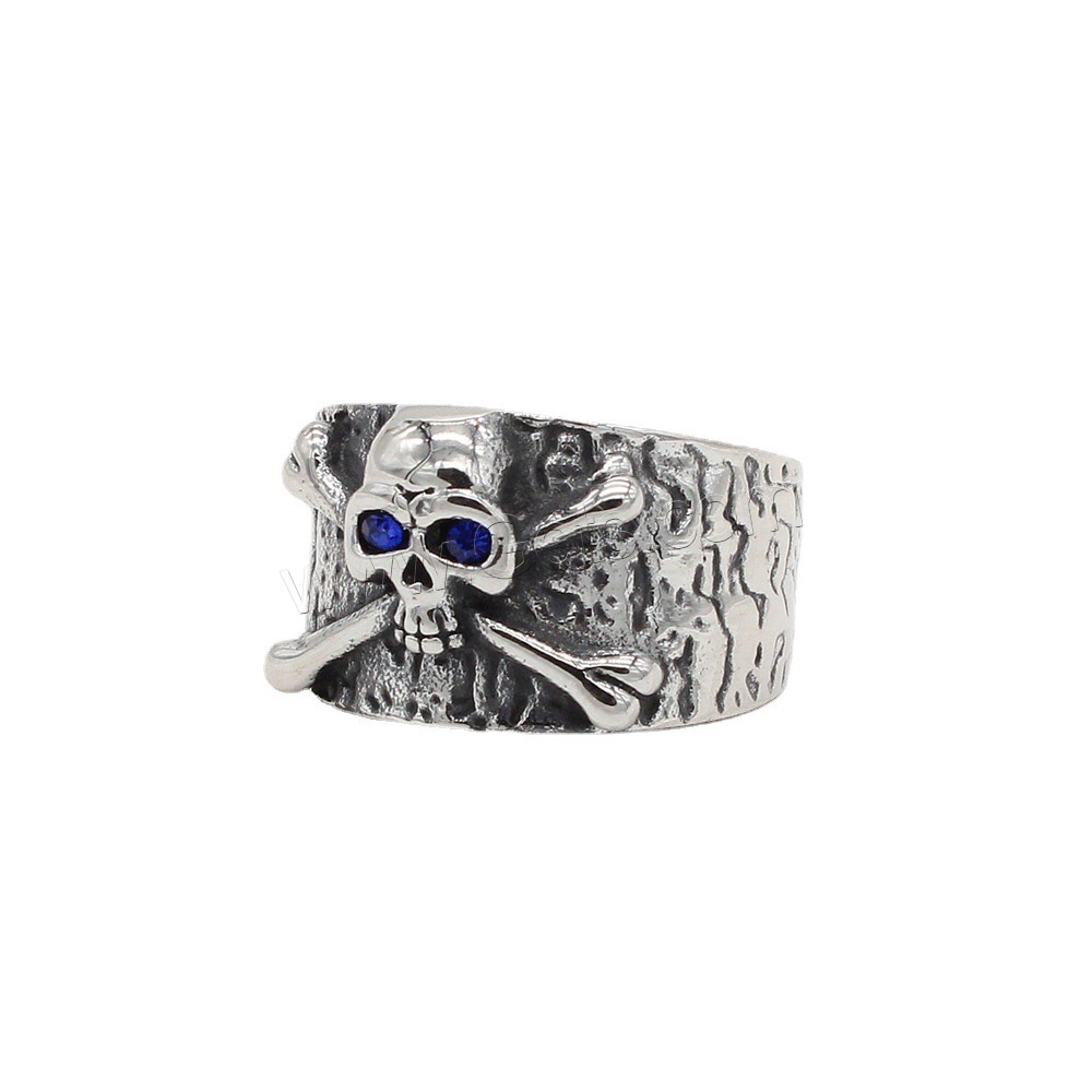 Bague en acier inoxydable , Acier inoxydable 304, crane, normes différentes pour le choix & pour homme & avec strass, plus de couleurs à choisir, Taille:7-13, Vendu par PC