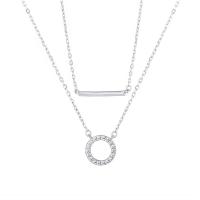 Zirkonia Mikro pflastern Sterlingsilber-Halskette, 925 Sterling Silber, mit Verlängerungskettchen von 1.96 inch, plattiert, Doppelschicht & Micro pave Zirkonia & für Frau, keine, Länge:ca. 15.74 ZollInch, verkauft von PC