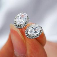 Cubic Zirconia Micro Pave Brass Earring, platinum color plated, micro pave cubic zirconia & for woman 