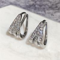 Cubic Zirconia Micro Pave Brass Earring, platinum color plated, micro pave cubic zirconia & for woman 