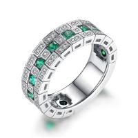 Cubic Zirconia Micro Pave Brass Finger Ring, platinum color plated, Unisex & micro pave cubic zirconia, green, 7mm 