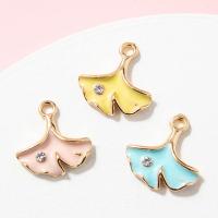 Zinc Alloy Enamel Pendants, Ginkgo Leaf, plated, DIY & with rhinestone 