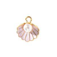 Zinc Alloy Enamel Pendants, with Plastic Pearl, Shell, plated, DIY 