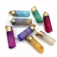 Natural Quartz Pendants, with Brass, Column, gold color plated, Unisex 13x35- 