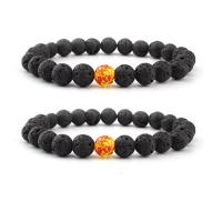 Lava Bead Bracelet, with Resin, Round, elastic & Unisex, black, 8mm .5 Inch 