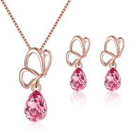 Strass Zink Legierung Schmuck Set, Zinklegierung, Stud Ohrring & Halskette, mit Strass, Rósegold-Farbe plattiert, 2 Stück & für Frau, Roségold, 10*24mm,8*20mm, Länge:ca. 15.75 ZollInch, verkauft von setzen