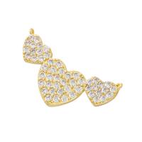 Cubic Zirconia Micro Pave Brass Connector, Heart, plated & micro pave cubic zirconia 