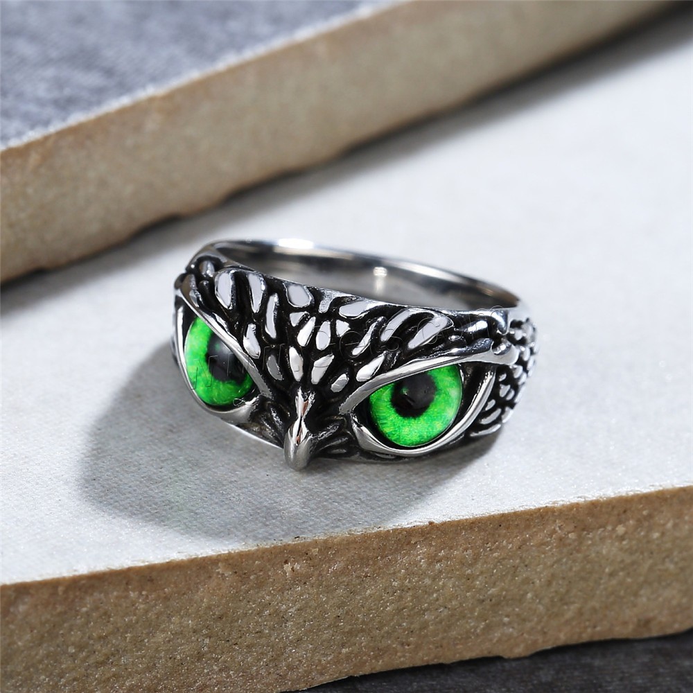 Acrylic Finger Ring, 304 Stainless Steel, with Acrylic, Owl, Vacuum Ion Plating, Unisex & different size for choice & blacken, more colors for choice, 10mm, US Ring Size:6-10, Sold By PC