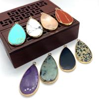 Gemstone Brass Pendants, Natural Stone, with Brass, Teardrop, gold color plated & Unisex 