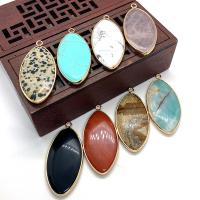 Gemstone Brass Pendants, Natural Stone, with Brass, Horse Eye, gold color plated & Unisex 