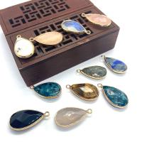 Gemstone Brass Pendants, Natural Stone, with Brass, Teardrop, gold color plated & Unisex & faceted 