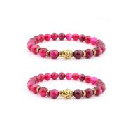 Rose Pulsera Ágata, Ágata rosada, con aleación de zinc, Buda, chapado en color dorado, elástico & unisexo, camuflaje rosa, 8mm, longitud:7.5 Inch, Vendido por UD