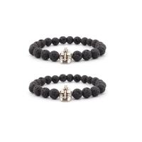 Lava Bead Bracelet, with Zinc Alloy, Mask, silver color plated, elastic & Unisex, black, 8mm .5 Inch 