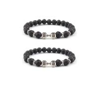 Lava Bead Bracelet, with Zinc Alloy, silver color plated, elastic & Unisex, black, 8mm .5 Inch 