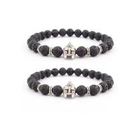 Lava Bead Bracelet, with Zinc Alloy, Mask, silver color plated, elastic & Unisex, black, 8mm .5 Inch 