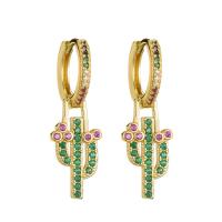 Huggie Hoop Drop Earring, laiton, Opuntia Stricta, Placage de couleur d'or, pavé de micro zircon & pour femme, multicolore, 32mm, Vendu par paire