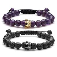 Edelstein Armbänder, Lava, mit Terylen Schnur & Amethyst & Messing, Krone, plattiert, verschiedene Verpackungs Art für Wahl & unisex & mit Strass, keine, 8mm, Länge:7.5 ZollInch, verkauft von PC