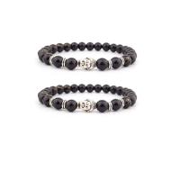 Glasperlen Armbänder Schmuck, mit Zinklegierung, Buddha, silberfarben plattiert, elastisch & unisex, schwarz, 8mm, Länge:7.5 ZollInch, verkauft von PC