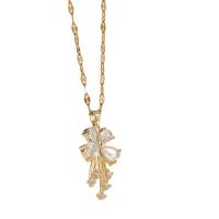 Collier de bijoux de titane, Acier titane, avec 1.97 chaînes de rallonge, Trèfle à quatre feuilles, Placage de couleur d'or, pour femme & avec strass, Or .75 pouce, Vendu par PC