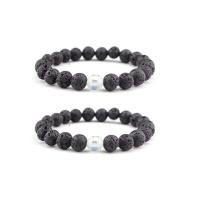 Lava Bead Bracelet, with Crystal, Round, elastic & Unisex, black, 8mm .5 Inch 