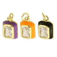 Cubique Pendentif en laiton zircon pavent, rectangle, couleur de haute qualité d'or plaqué, pavé de micro zircon & émail, plus de couleurs à choisir Environ 3mm, Vendu par PC