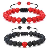 Edelstein Armbänder, Lava, mit Rotes Türkis & Terylen Schnur, rund, verschiedene Verpackungs Art für Wahl & unisex & einstellbar, keine, 8mm, Länge:7.5 ZollInch, verkauft von PC