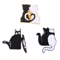 Broche émail, alliage de zinc, chat, Placage, unisexe & styles différents pour le choix, blanc et noir, Vendu par PC