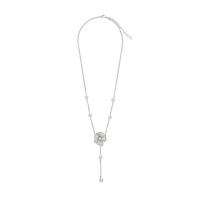 Chaîne en alliage de zinc de fer Collier Pull, fleur, Plaqué de platine, pavé de micro zircon & pour femme & avec les perles en plastique, 440mm, Vendu par PC