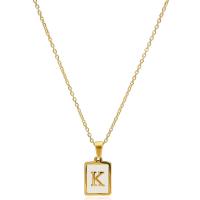 Collier de bijoux de titane, Acier titane, avec coquille, rectangle, Placage de couleur d'or, lettres sont de A à Z & styles différents pour le choix & pour femme Environ 15.74 pouce, Vendu par PC