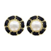 Brass Stud Earring, with Plastic Pearl, Round, gold color plated, for woman 