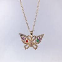 Cubic Zircon Micro Pave Brass Necklace, with 1.96 inch extender chain, Butterfly, gold color plated & micro pave cubic zirconia & for woman & hollow Approx 15.74 Inch 