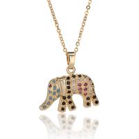 Zirkonia Mikro pflastern Messinghalsketten, Messing, mit Verlängerungskettchen von 1.96 inch, Elephant, goldfarben plattiert, Micro pave Zirkonia & für Frau, 22x20mm, Länge:ca. 15.74 ZollInch, verkauft von PC