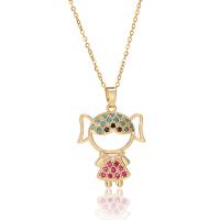 Cubic Zircon Micro Pave Brass Necklace, with 1.96 inch extender chain, 18K gold plated & micro pave cubic zirconia & for woman & hollow, multi-colored Approx 15.74 Inch 