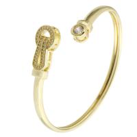 Brass Cuff Bangle, gold color plated, Adjustable & fashion jewelry & micro pave cubic zirconia & for woman, golden 