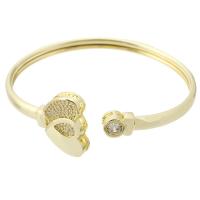 Brass Cuff Bangle, Heart, gold color plated, Adjustable & fashion jewelry & micro pave cubic zirconia & for woman, golden 