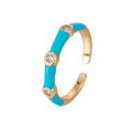 Cubic Zirconia Micro Pave Brass Finger Ring, gold color plated, Adjustable & micro pave cubic zirconia & for woman & enamel 