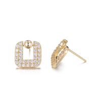 Brass Earring Stud Component, gold color plated & micro pave cubic zirconia & for woman 