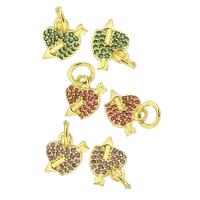 Cubique Pendentif en laiton zircon pavent, coeur, couleur de haute qualité d'or plaqué, pavé de micro zircon, plus de couleurs à choisir Environ 3mm, Vendu par PC