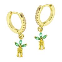 Huggie Hoop Drop Earring, laiton, ananas, couleur de haute qualité d'or plaqué, pavé de micro zircon & pour femme, Jaune, 25mm, Vendu par paire