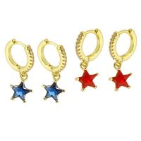 Huggie Hoop Drop Earring, laiton, étoile, couleur de haute qualité d'or plaqué, pavé de micro zircon & pour femme, plus de couleurs à choisir, 23mm, Vendu par paire