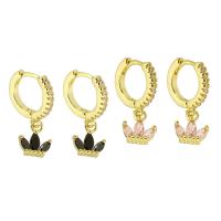 Huggie Hoop Drop Earring, laiton, couronne, couleur de haute qualité d'or plaqué, pavé de micro zircon & pour femme, plus de couleurs à choisir, 20mm, Vendu par paire