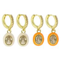 Huggie Hoop Drop Earring, laiton, couleur de haute qualité d'or plaqué, pavé de micro zircon & pour femme & émail, plus de couleurs à choisir, 25mm, Vendu par paire