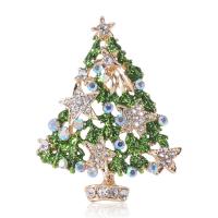 Broche de diamantes de imitación de la aleación de Zinc, Árbol de Navidad, chapado en color dorado, Joyería & para mujer & esmalte & con diamantes de imitación, verde, 41x53mm, Vendido por UD