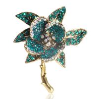 Broche de diamantes de imitación de la aleación de Zinc, Flor, chapado en color dorado, Vintage & para mujer & con diamantes de imitación, más colores para la opción, 64x54.5mm, Vendido por UD