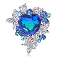 Broche de diamantes de imitación de la aleación de Zinc, Corazón, chapado en color de plata, Joyería & para mujer & con diamantes de imitación, más colores para la opción, 52x63mm, Vendido por UD