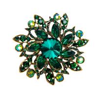 Broche de diamantes de imitación de la aleación de Zinc, Flor, chapado en color dorado antiguo, Joyería & para mujer & con diamantes de imitación, más colores para la opción, 72x69mm, Vendido por UD