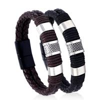 PU Leather Cord Bracelets, with Zinc Alloy, handmade, Double Layer & braided bracelet & Unisex 225mm 