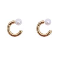 Brass Stud Earring, with Plastic Pearl, Letter C, plated, fashion jewelry & for woman 18mm 