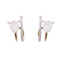 Cubic Zirconia Micro Pave Brass Earring, with Resin, Tulip, gold color plated, micro pave cubic zirconia & for woman 